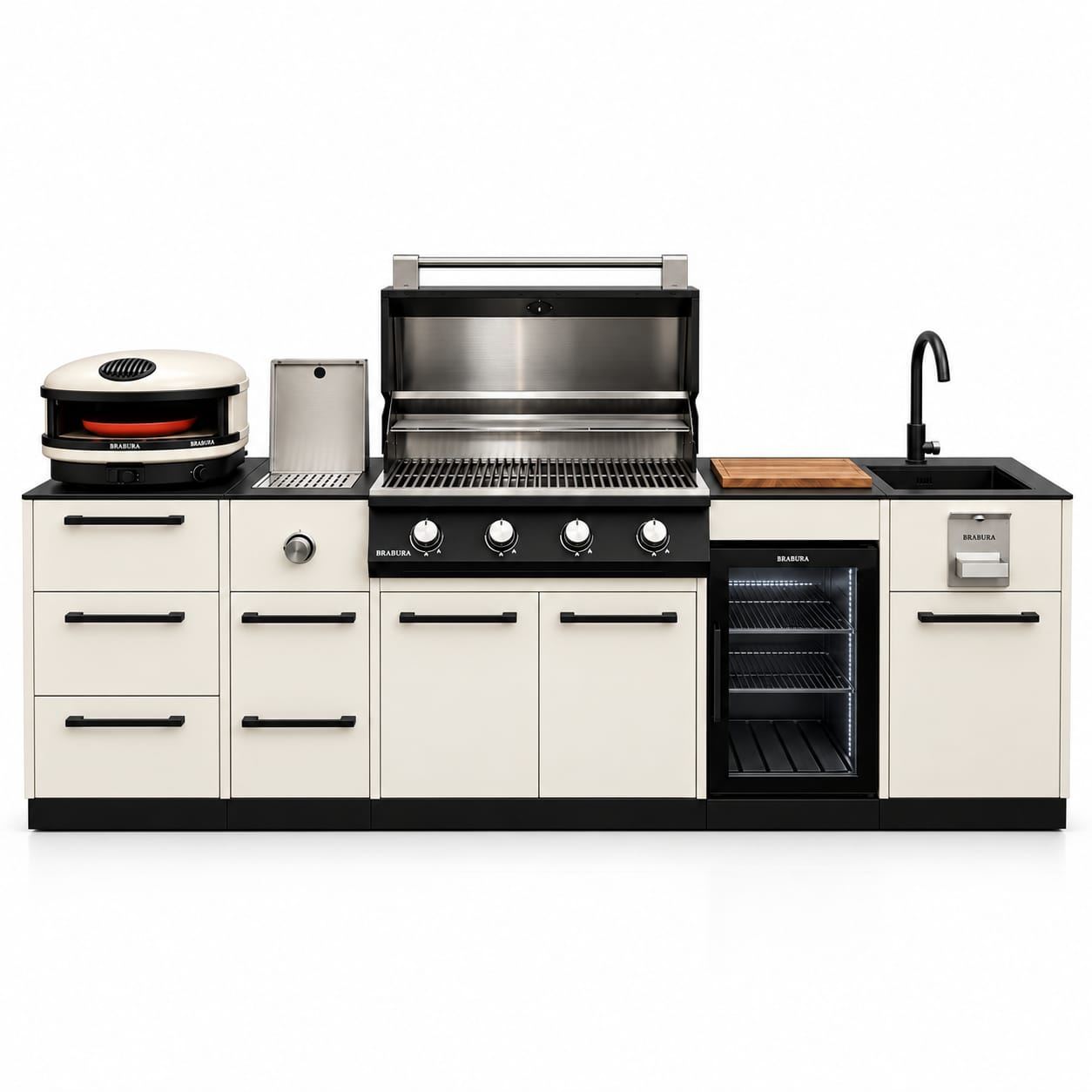 מטבח חוץ נייד עם גריל, מקרר ויחידת מגירות – BRABURA COMPACT 400 KORAL XL